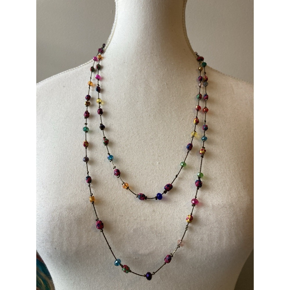 Colorful Boho Bead Necklace‎ Long Layering Station Artsy Stackable Bohemian